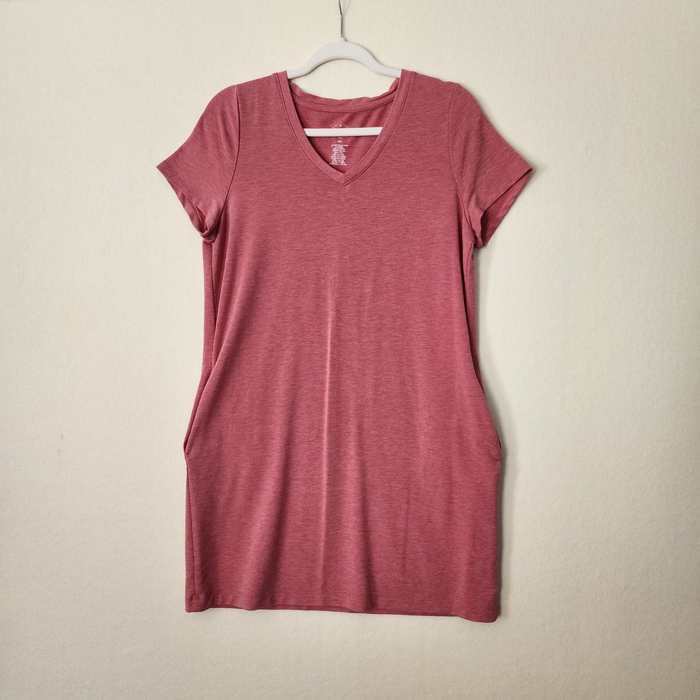 St Johns Bay Active Womens Petite PM Rose Pink V-Neck Short Sleeve Pocket Dress